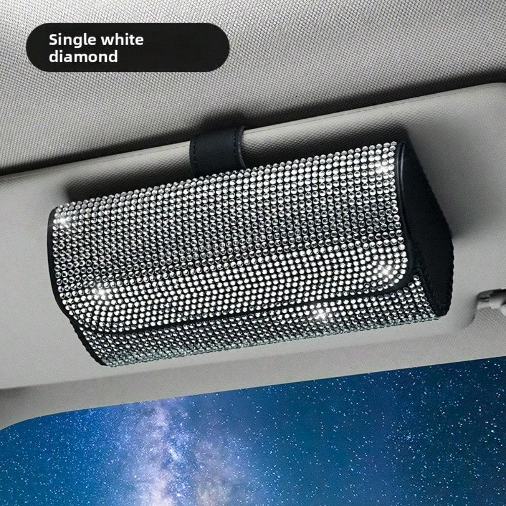 Car glasses case Multifunctional sunglasses storage box Full diamond visor Car sunglasses case Universal women 1pc белый