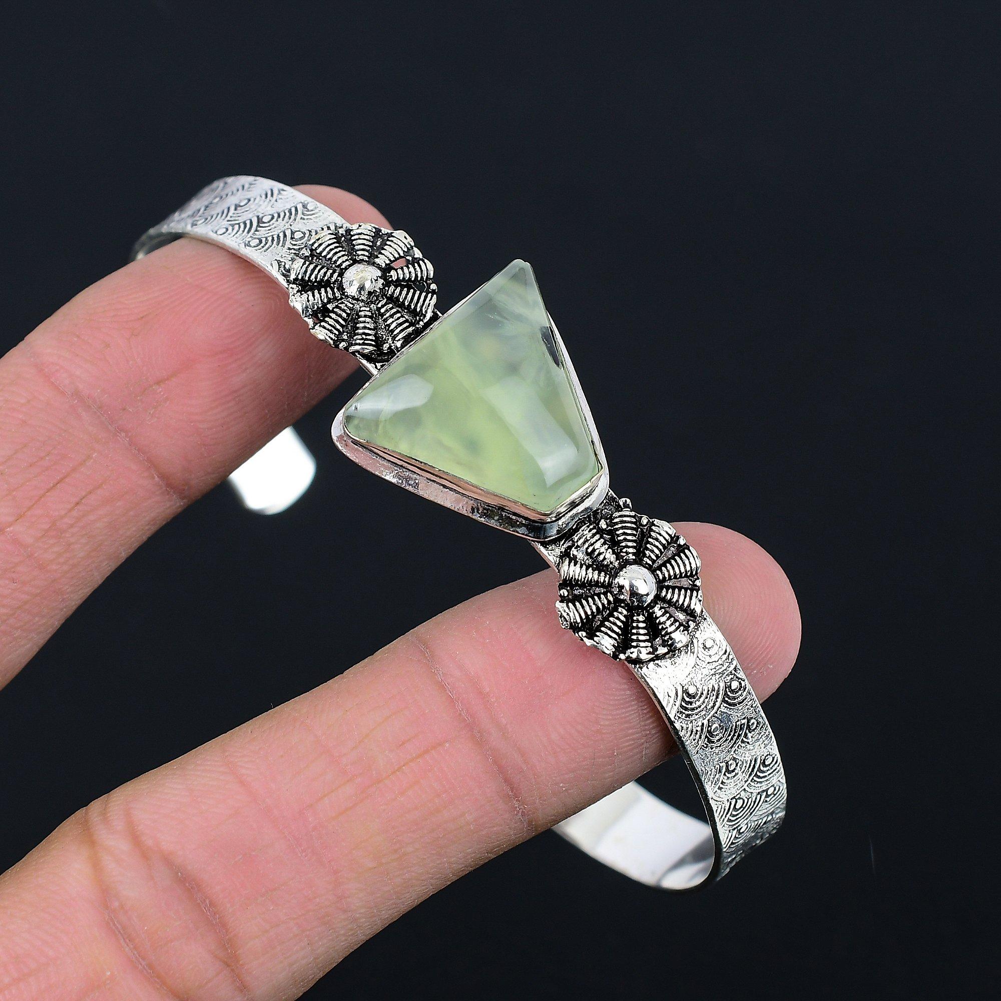 

Sisters Day Deal 925 Sterling Silver Moss Prehnite Gemstone New Bangle Jewelry Adjustable