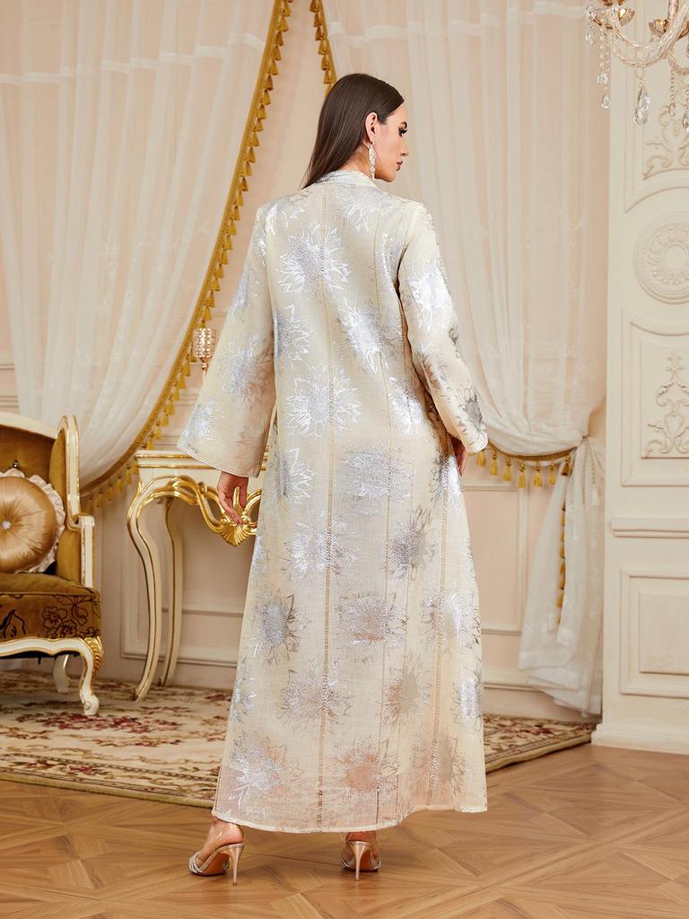 Gold & Silver Applique Muslim Women's Abaya - Long Dubai Robe Dress