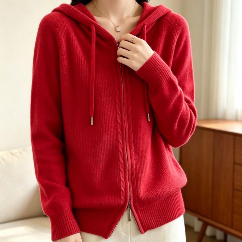 Womens Oversized Knit Cardigan Hooded Zip-Up Sweater Soft Acrylic Blend Casual Chic Outerwear 2026 Fall