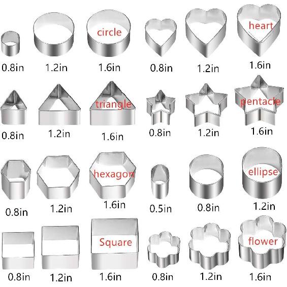 Mini Cookie Cutter Shape Set-24 Small Stainless Steel Metal Stamps,Including: Flower,Heart,Star,Circle,Triangle,Octagon,Square,Oval-cut Fondant and