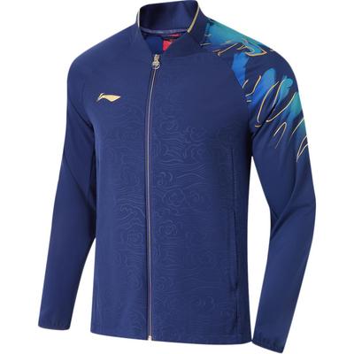 Li Ning Stolnotenisová séria Rozopínacia mikina s dlhým rukávom Stojatý golier Športová mikina s kapucňou Pánske mikiny Modrá AYYU015-3