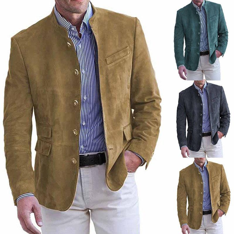 Otoño Invierno Chaqueta Blazer Casual de Ante para Hombre Manga Larga Color Sólido Botón Simple Chaquetas de Moda