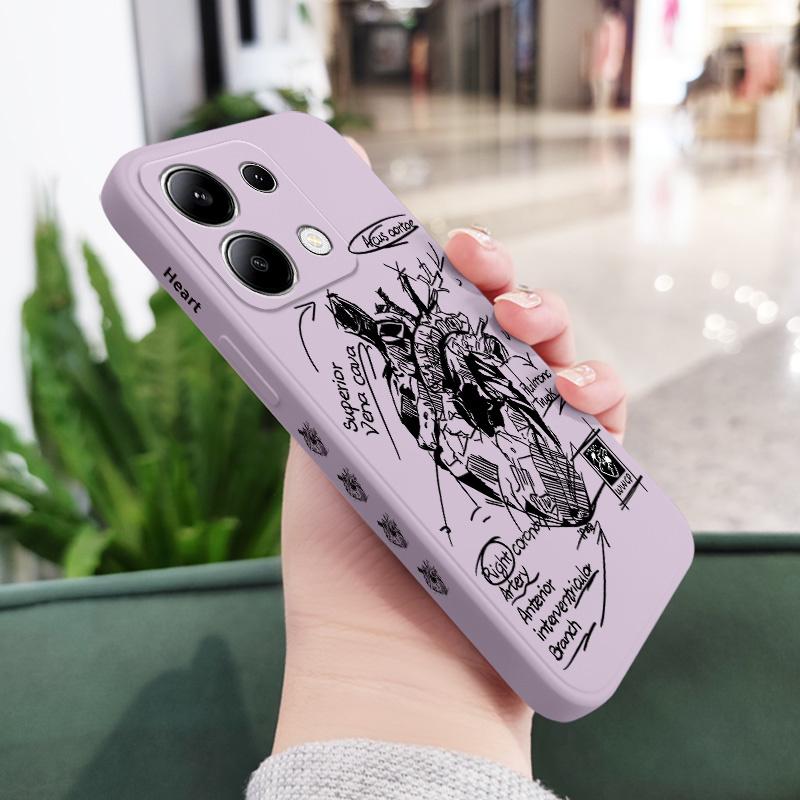 Sketch Heart Phone Case For Xiaomi Redmi Note 14 13 12 12S 11 11S 10 10S 9 9S Pro Plus 4G 5G Liquid Silicone Cover