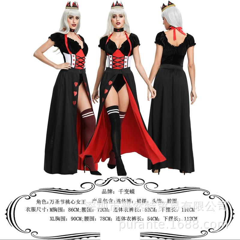 Womens Fantasy Queen Costume With Heart Motif Halloween Witch Vampire Devil Outfit Stage Performance