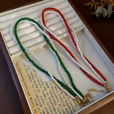 New New Chinese Contrasting Pearl Beaded Necklace Double Neck Chain Collarbone Chain Guochao Necklace Jewelry