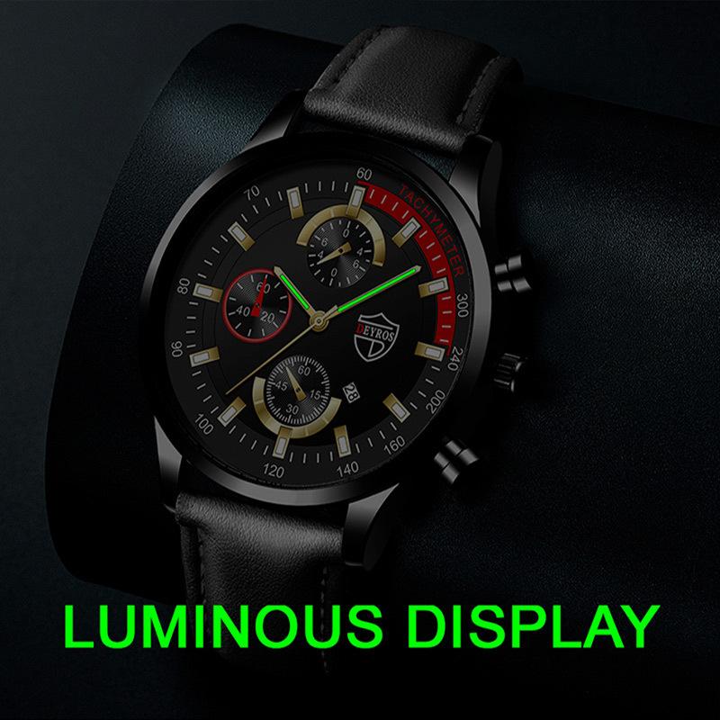 Men'S Watch Strap Date Luminous Quartz Watch Non-Mechanical Trinocular