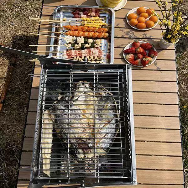 Portable 360° Rotating BBQ Grill: Easy-Clean, Outdoor Camping & Picnic Grill with Detachable Rack