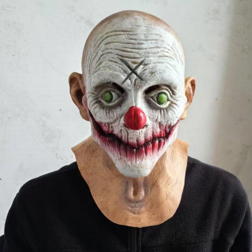 Halloween horror mask zombie horror latex headgear with fangs vampire costume clown costume mask White-faced, red-nosed cl