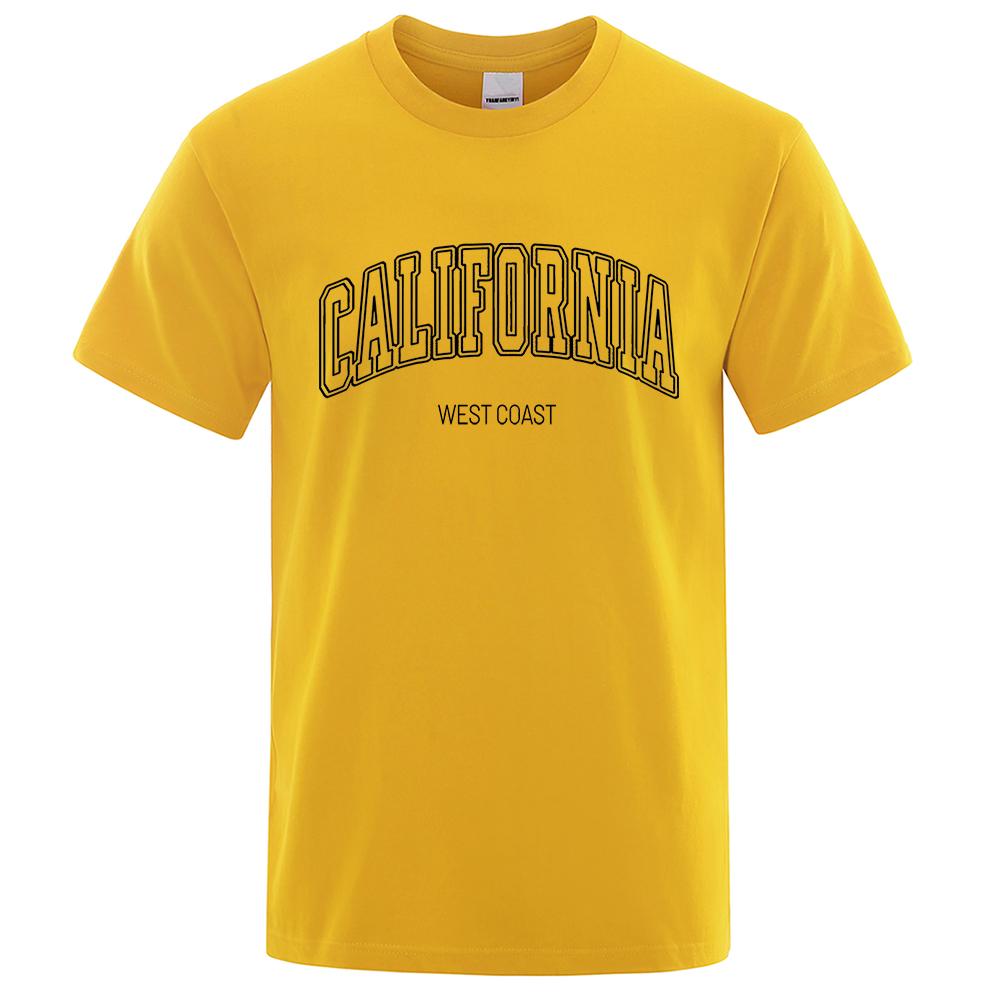 California West Coast Street Letter Tops Men Hip Hop Crewneck Tee Clothes T Shirt Summer Breathable T-Shirt Street