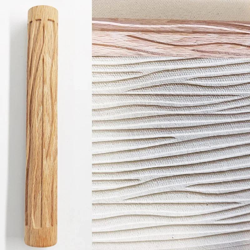 1PC Wooden Texture Rolling Pin Ceramic Pottery Art Embossed Rod Flower Pattern Mud Roll Roll Reliefs Clay Tools Stone DIY Baking