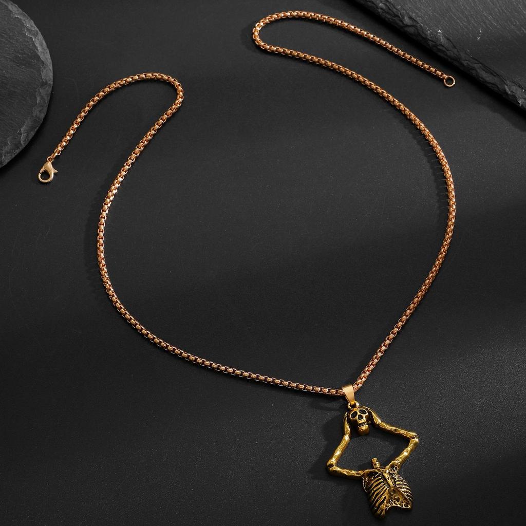Collier pendentif os de squelette créatif de personnalité Halloween style hip-hop rétro