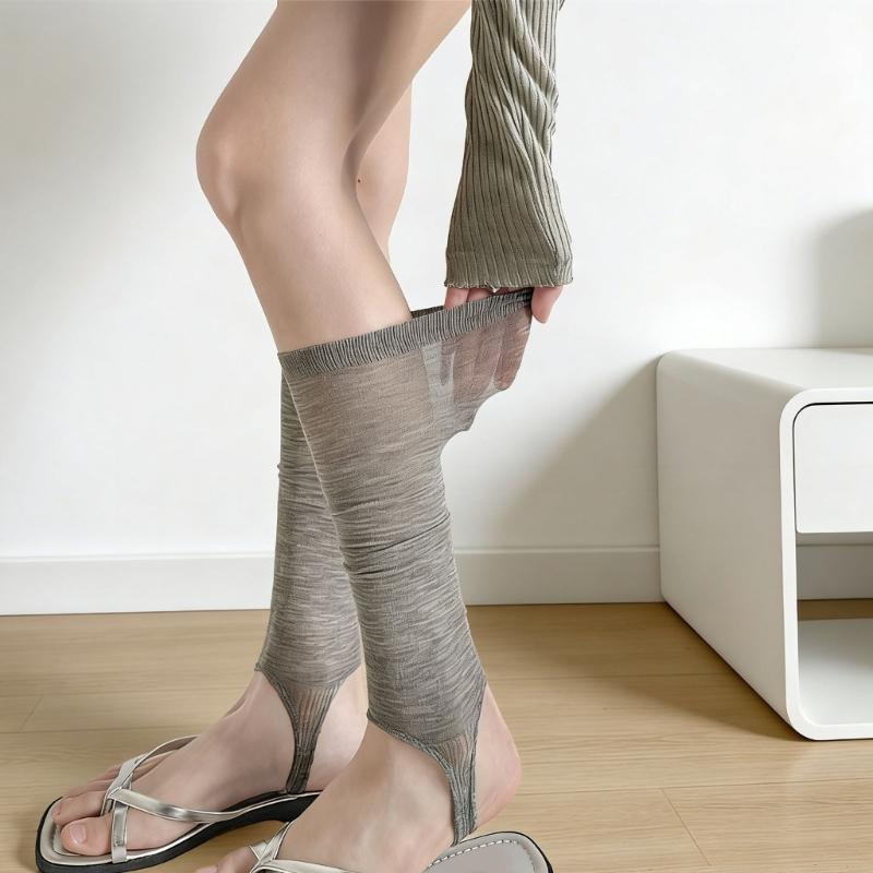 Dünne Damen Steigbügel Beinwärmer Dehnbare Baumwolle Wadenlänge Gestapelte Socken Mit Gerippten Bündchen Für Yoga Fitnessstudio Und Freizeit-Outfit