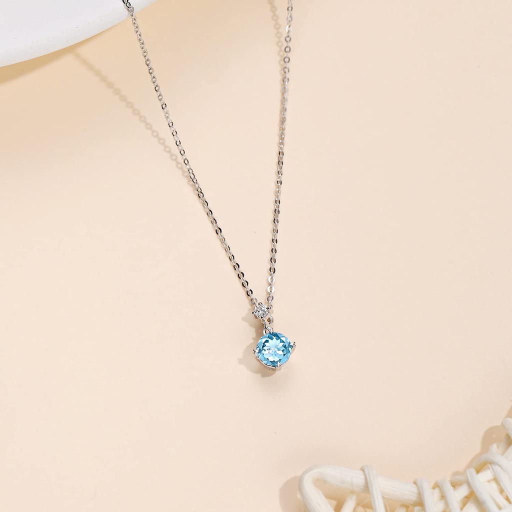 FANCIME Platinum Necklace for Blue November Single Perfect for White and Other Special Gift Wrapping Women, Lab-Grown Diamond, Topaz, Birthstone,