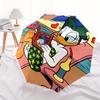 Margarida Duck Reading Book Beach Automatic Folding Umbrella - 3 Folding Design, Vivid Cartoon Pattern, Suitable for Outdoor Activities, A G