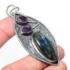 Natural Labradorite, Amethyst 925 Sterling Silver Jewelry Pendant 2.96" AP-14546