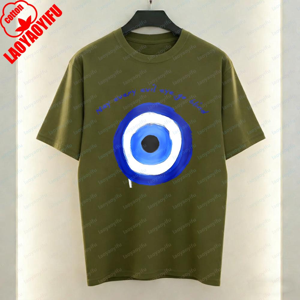 Evil Eye Protection Unisex TShirt Y2K Fashion Blue Unique Graphic TOPS Trendy Casual Style Cotton Tee Streetwear Unisexs Womens
