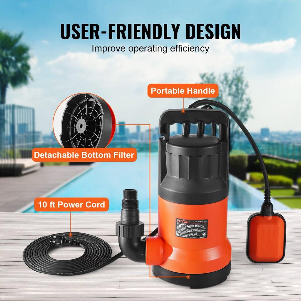 Submersible Utility Pump Sump Pump 400W 2510 GPH 26 Ft Head Water Pump