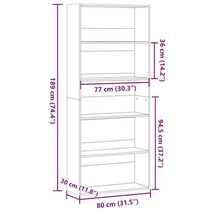 VidaXL Bookcase Sonoma Oak 80x30x189 Cm Engineered Wood, Bookcase, Bookshelf, Shelf, Cabinet of 3314671