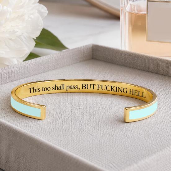 Baizihuahu This Too Shall Pass Mantra Cuff Bracelet, Adjustable Engraved Motivational Bangle Hidden Information Inspirational Encouragement