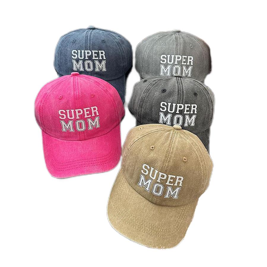 SUPER MOM Letter Embroidery Retro Washed Denim Baseball Cap For Women Mommy Sun Hat Hip Hop Snapback Cap Mother's Day Gift Visor