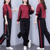 Casual Fashion Suit Plus Size Women's Contrast Color Round Neck Sweater Wide-leg Pants Two-piece Women
