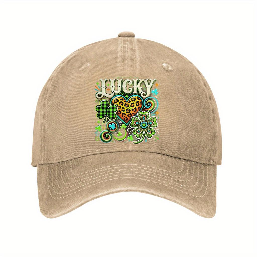 St Patricks Day Lucky Clover Print Baseball Cap Casual Cotton Adjustable Sports Hat for Adults