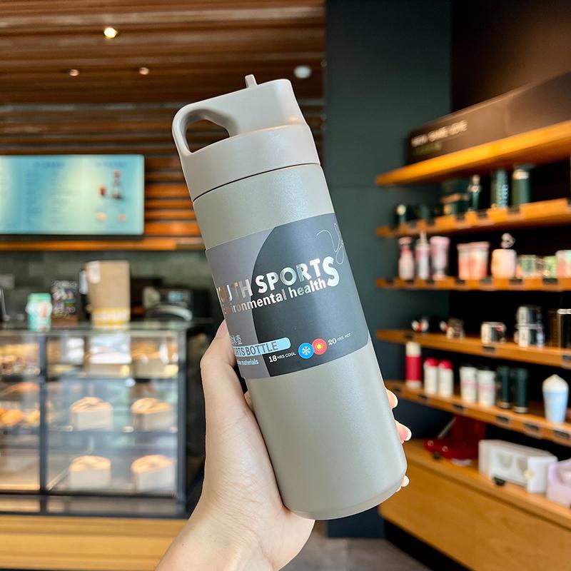 500ML Flask Water Bottle Stainless Steel Straw Thermal Cup Portable Outdoor Activity Sport Fitness Spray Vacuum Thermos Cup Travel Kettle 500ml