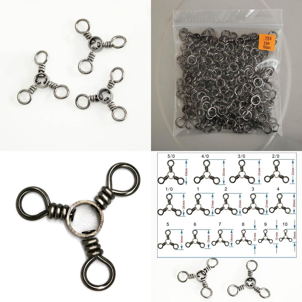 High-quality 100pcs Fishing Swivels 3 Way Barrel Cross-line Swivels Rolling Fishing Tackle