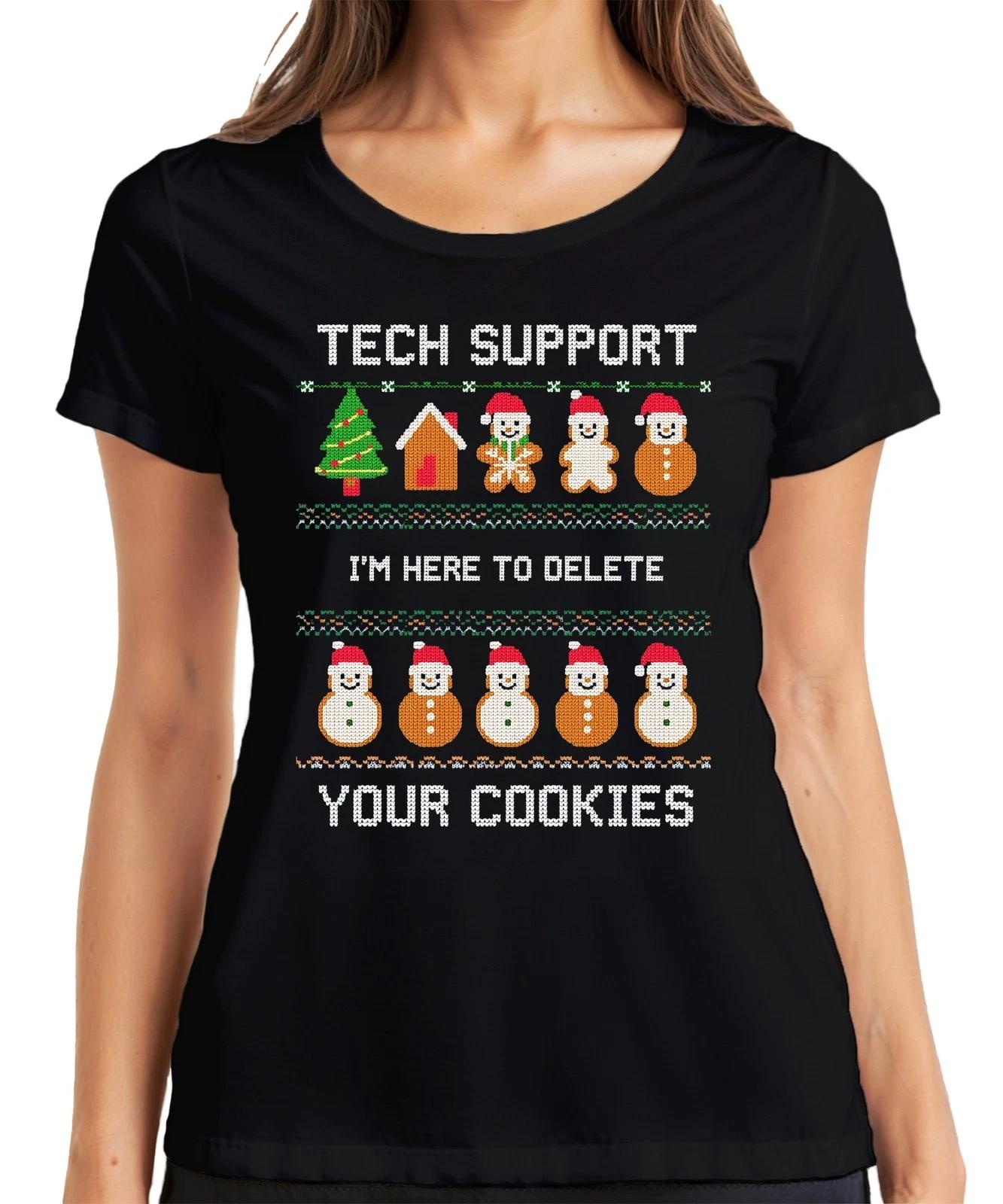 TECH SUPPORT I M HERE TO DELETE Weihnachten IT Admin Geek Nerd Damen T-Shirt XXXXL