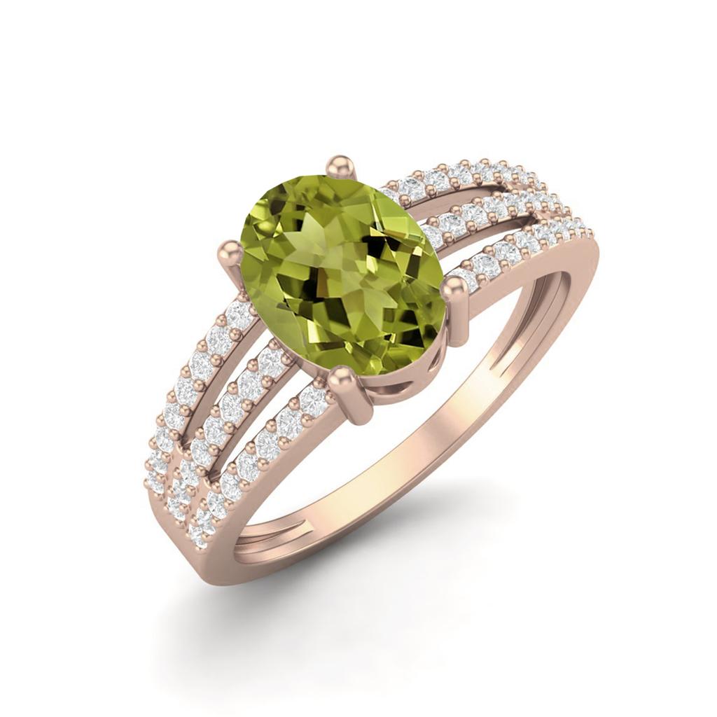 1.79 Ctw Oval Peridot 925 Sterling Silver Rose Vermeil Split Shank Women Engagement Ring