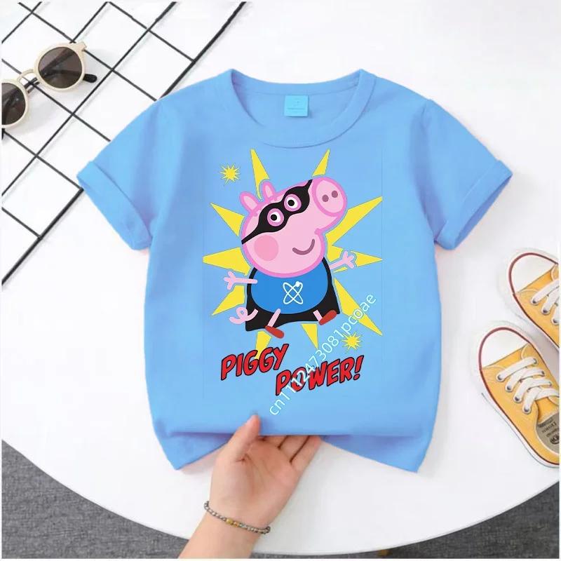 Peppa Pig children's Polyester short-sleeved boys' sports shirt and girls' casual top, 2026 summer T-shirt with cartoon print