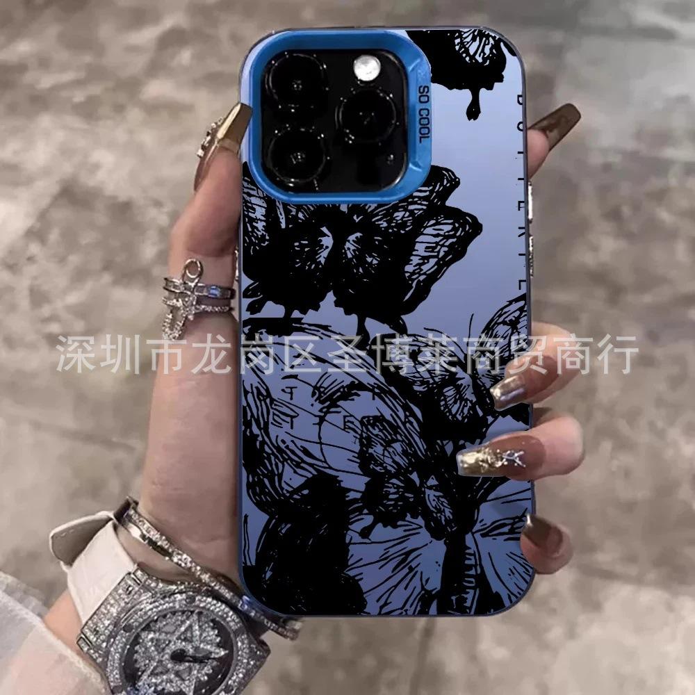 Black butterfly for Apple 15 colored silver iPhone14Pro creative 11promax matte 16 protective case 17