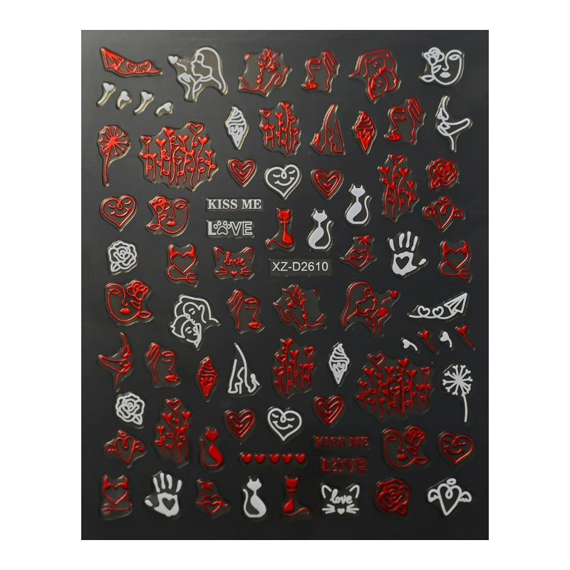 Valentine'S Day Nail Art Sticker Romantic Theme Love Rose Platinum 3D Adhesive Valentine'S Day Nail Sticker