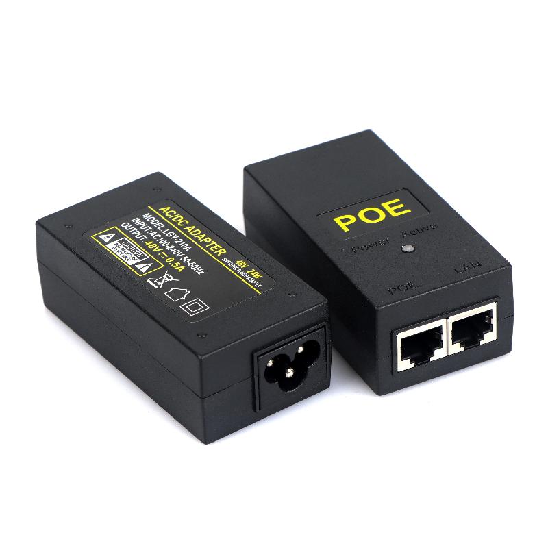 1Pcs Desktop Poe Power Injector Ethernet Adapter Surveillance Cctv For Ip Camera Power Supply 24V 1A 48V 0.5A 24W
