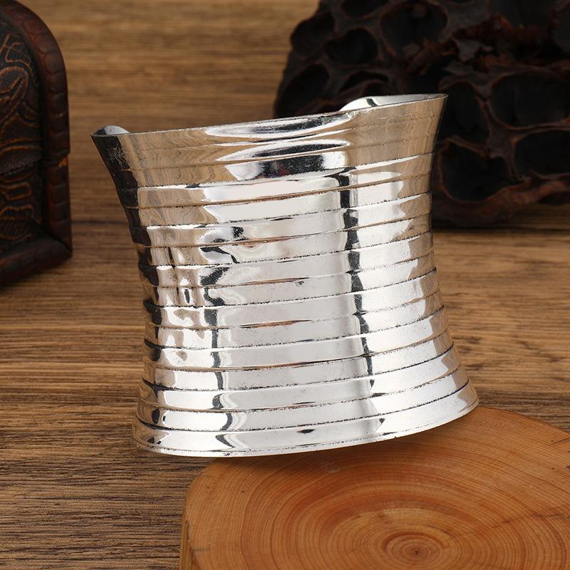 Wide Concave Bracelet Vintage Miao Silver Pattern Bohemian Bracelet Female Personality Exotic Bracelet Accessories