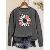 Plus-size Women's Elegant Long-sleeve Clothing Colorful Daisy Flower Print Round Neck Comfortable, Soft, and Breathable New Model Fashionable,