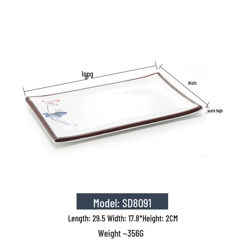 Melamine Rectangular Imitation Porcelain Plate for Sushi, BBQ, Cold Dishes - Commercial Use.