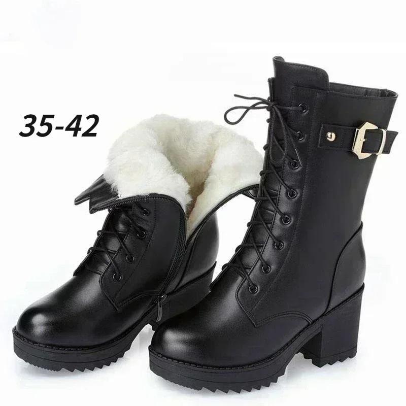 High-quality Cotton Boots for Women 2026 Winter Thick Wool Warm Platform Boots High-heeled Boot Female Snow Boots Women Shoes