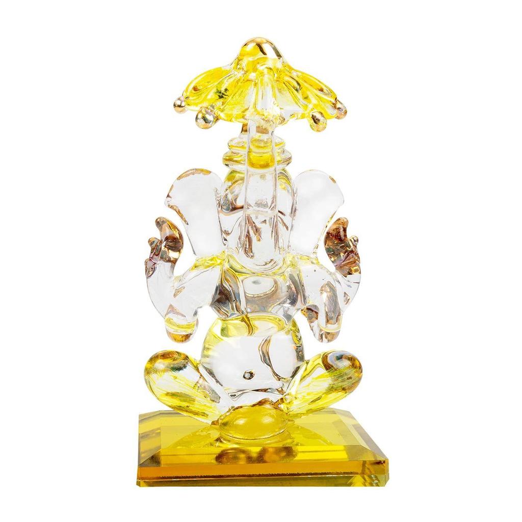 God Ganesh Sitting with Chakra Statue (Murti) Idol Showpiece Handmade of Crystal Glass by for Worship, Decoration