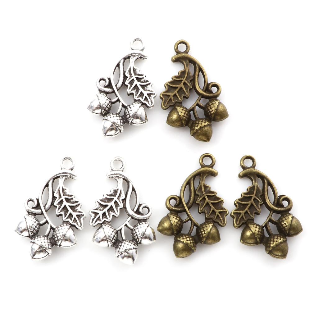10PCs Acorn Leaf 3D Charms Vintage Metal Plant Pendants DIY Making Necklace Bracelets Women Jewelry Gifts 26mm x 15mm
