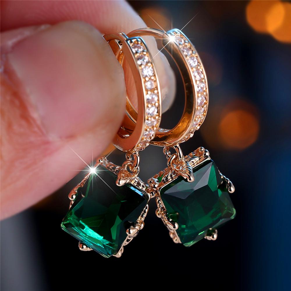 Trendy Crystal White Green Red Zircon Squarel Hoop Earrings For Women Vintage Gold Color Wedding