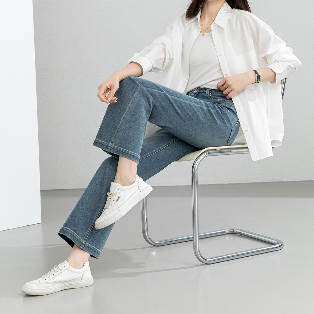 Women's High Waist Bootcut Ankle Pants Denim Slim Fit Vintage Trousers Summer