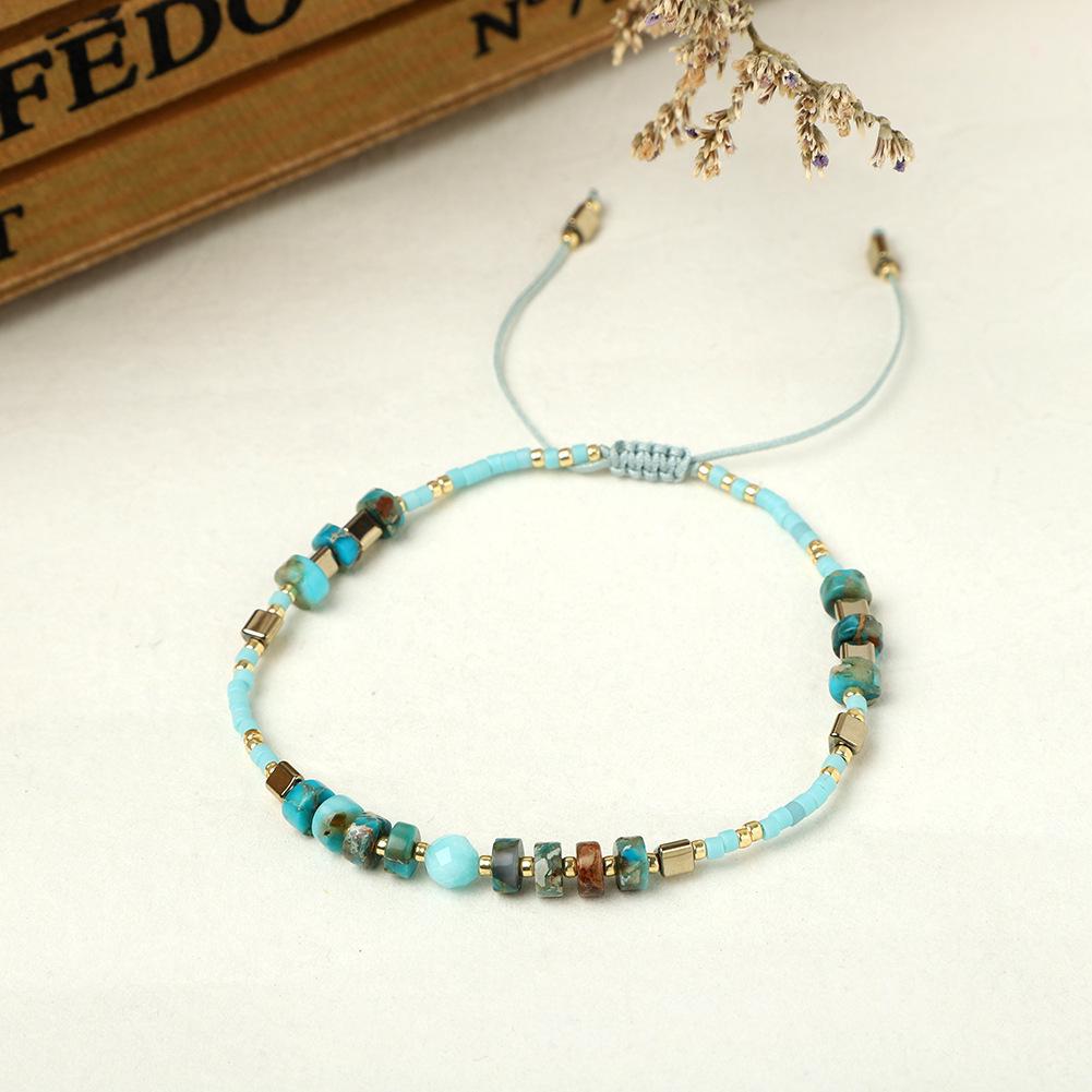 Trendy Deep Blue & Gold Rice Bead Pearl Hand Bracelet: Niche Design Women's Fashion Accessory