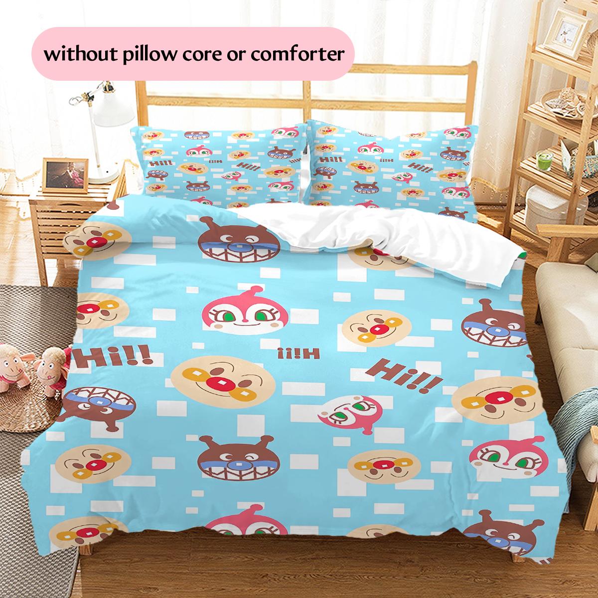 

Blue AnpanmanPattern Bedding Quilt Set Home Decoration Gift (1 * duvet cover + 2 * pillowcase without core) 135x200cm