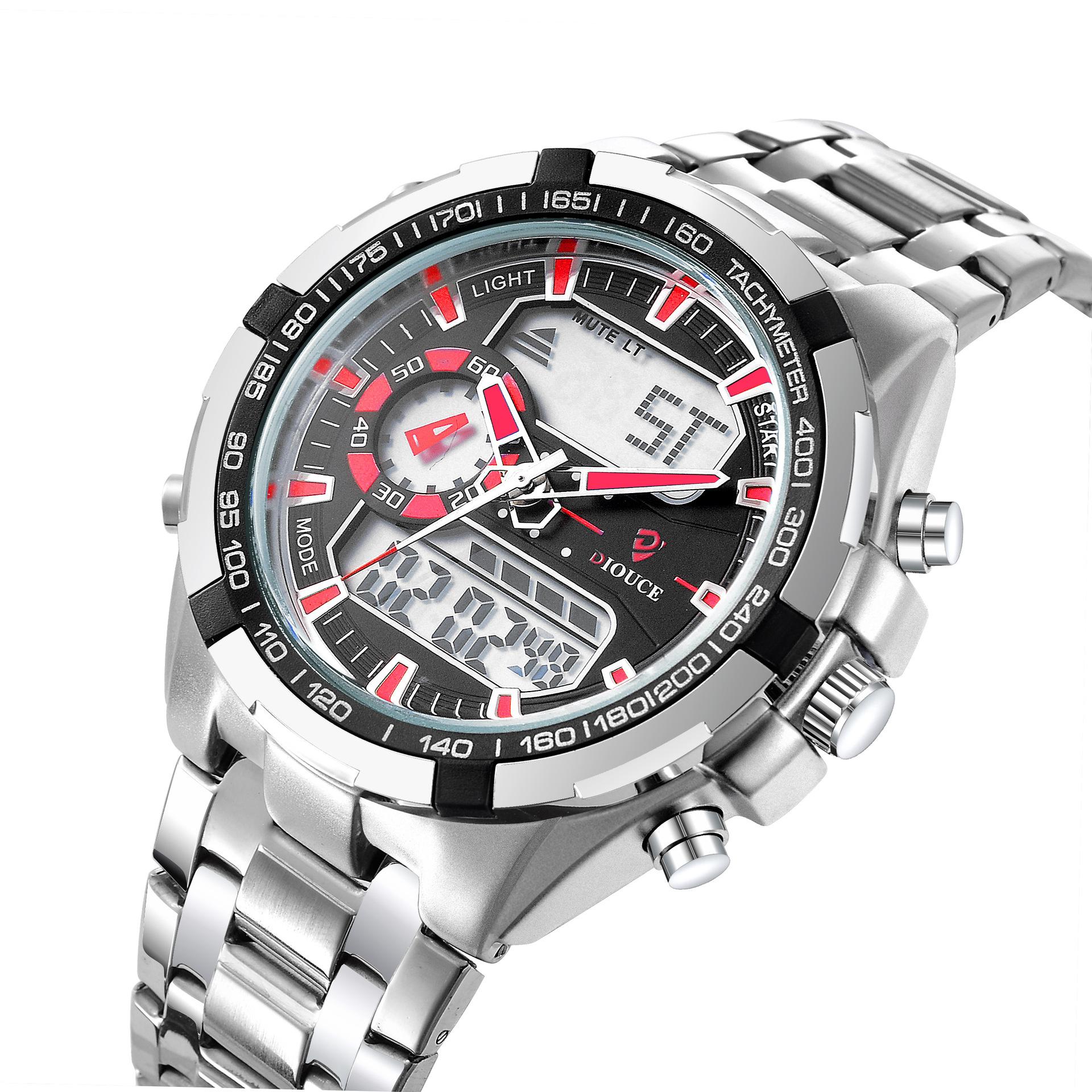 Men S Watch Outdoor Sports Dual Display Watch Large Dial Luminous красный