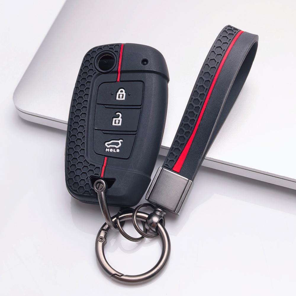Silikon Klappschlüsselanhänger mit Schlüsselring Kompatibel mit Kia Forte Rio, Passt für Hyundai Rio Sportage Sorento Elantra Tucson Forte Soul Optima Sonata