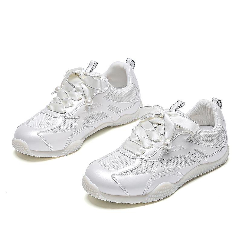 Popular Ballet Training Shoes Women's Shoes Flat Mesh Breathable Silver Pearl Lace-up Lightweight Sports and Leisure Shoes