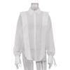 See Through Lapel Women Shirt Long Sleeve Single Breasted Lady Shirts 2026 Fashion Solid Color Lace Up Spring Summer Female Blouse
