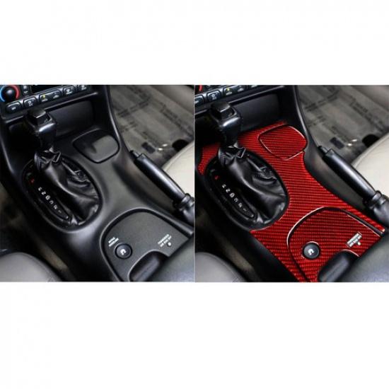 For Chevrolet Corvette C5 2000-04 Red Carbon Fiber Gear Shift Panel Cover Trim A
